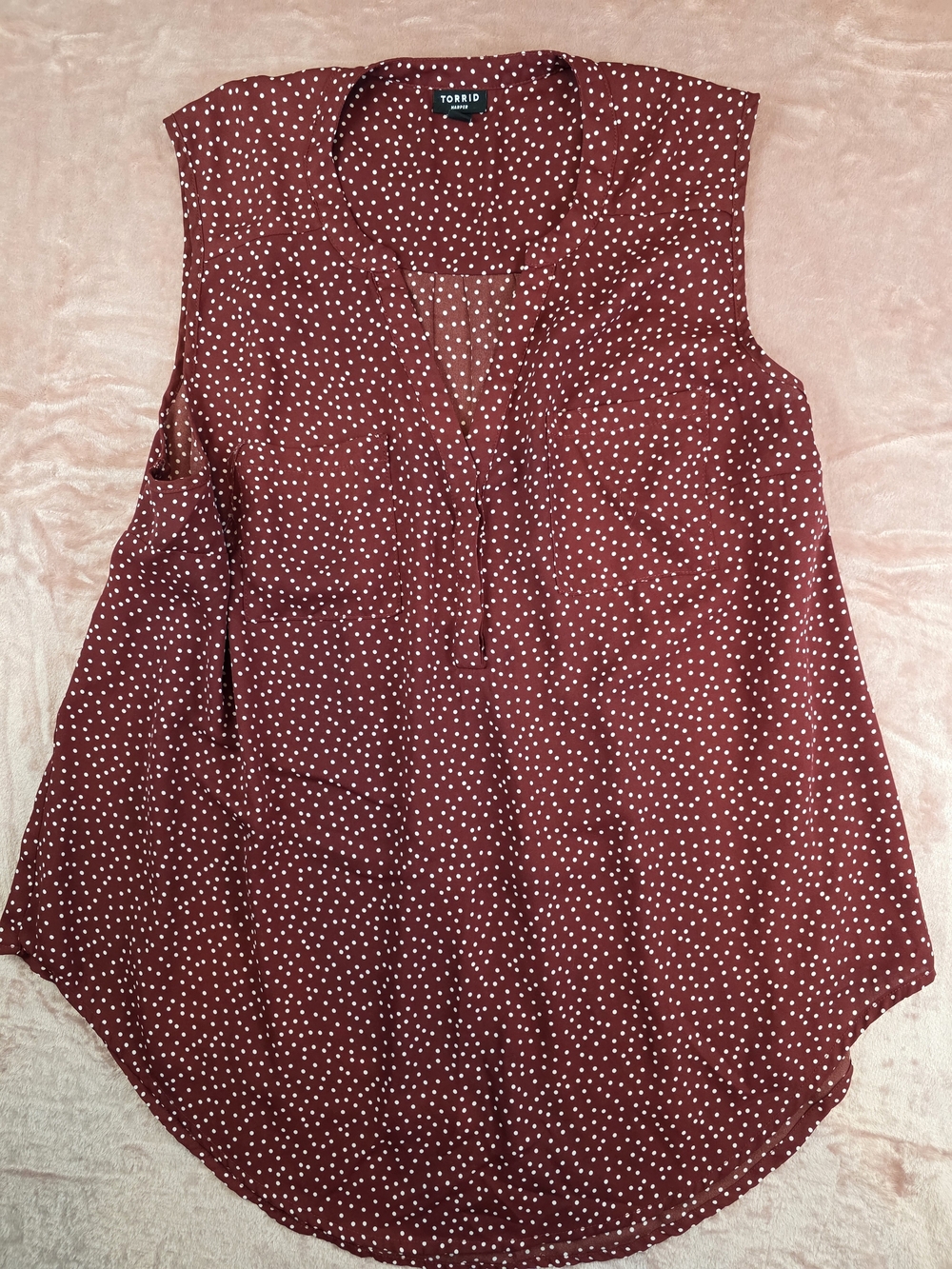 torrid Burgundy Sleeveless Polka Dot V-Neck Blouse